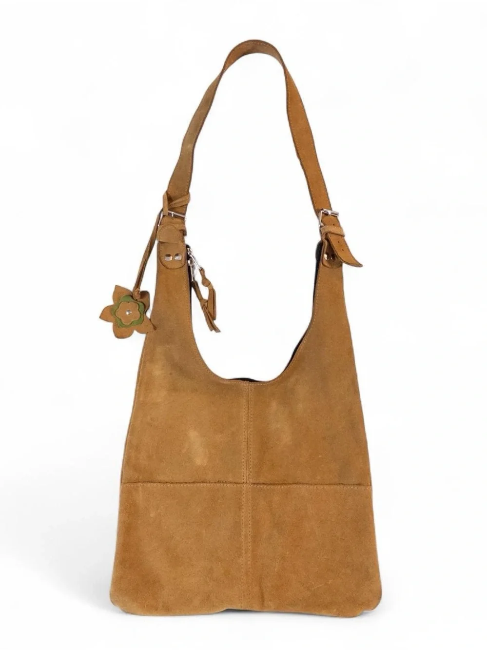 Boho Tan Suede Hobo Bag with Flower Charm 🌼👜